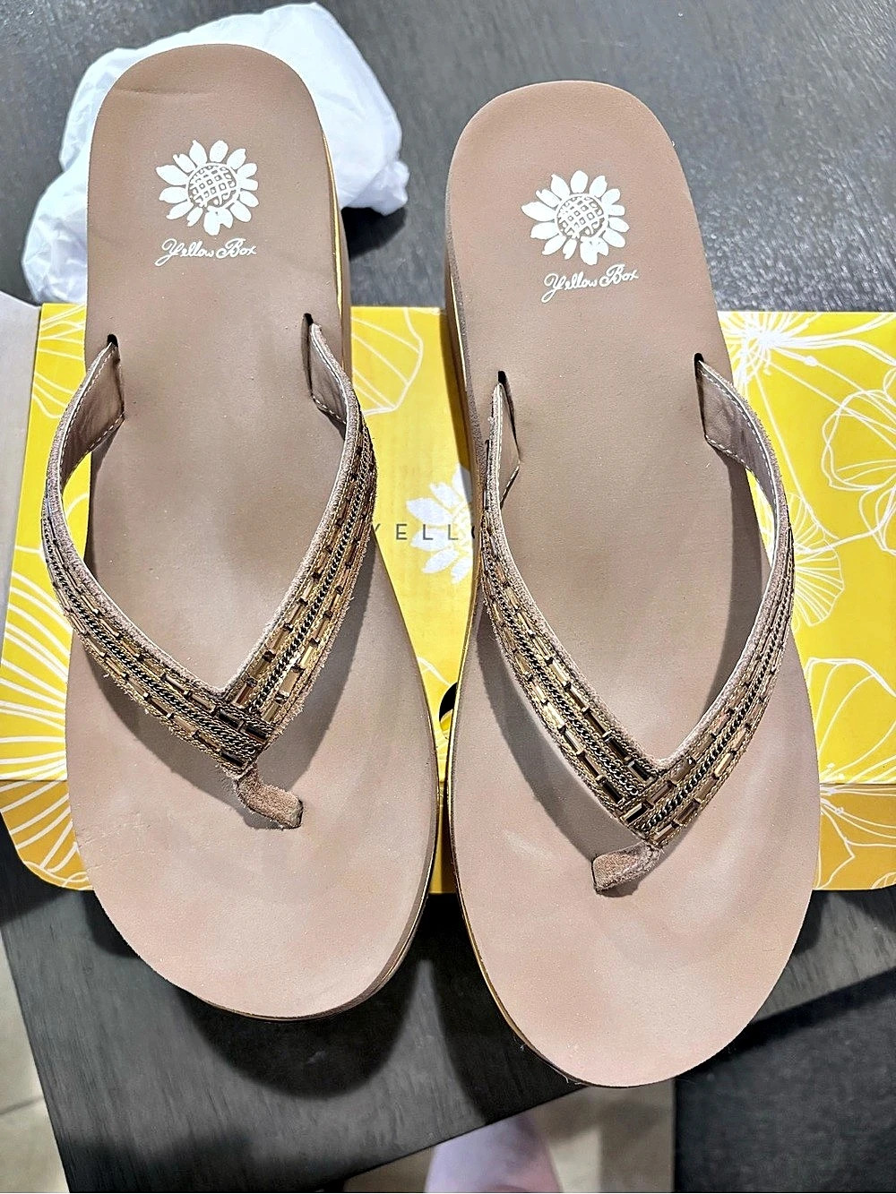 Yellow Box Slope Toast Women's Brown & Gold Sandals US 11 Like New